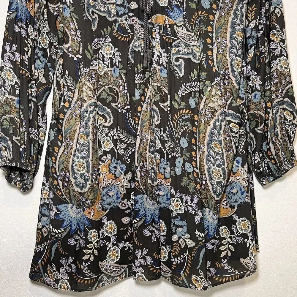 Free People Rain or Shine Tunic Dress Size M Floral Paisley Lace Up Crochet Mini